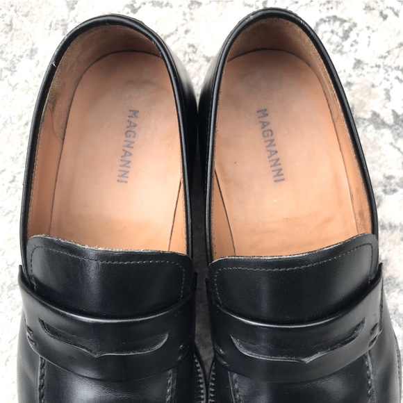 EUC Magnanni Split Toe Black Leather Slip On Penny Loafers Men’s Size 9.5 M - Picture 7 of 11